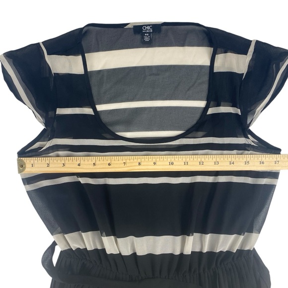 Chic by Jacob Striped Cap Sleeve Midi Dress with Pleated Skirt Size Small - Picture 6 of 8